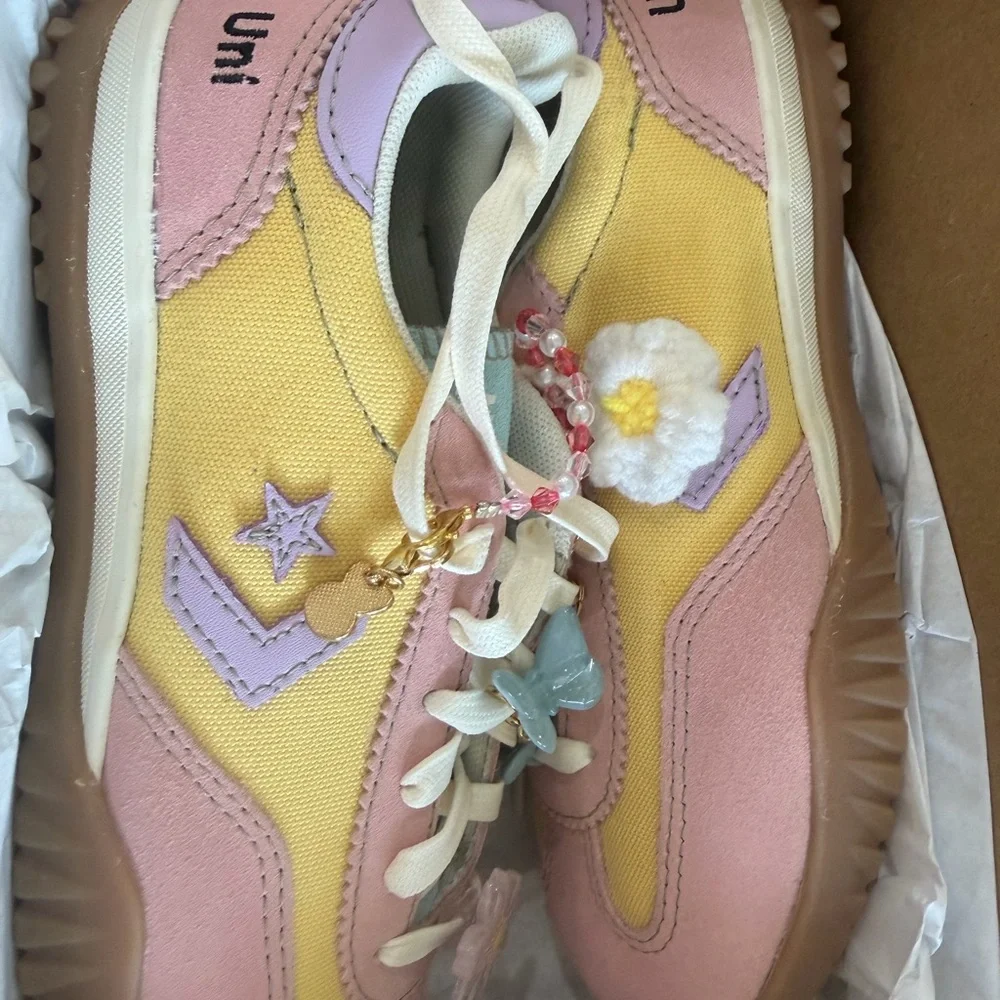 Converse Kids Pink, Yellow & Lavender Daisy Charm Sneakers
